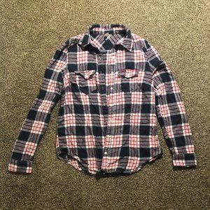 Red White & Blue Plaid Long Sleeve Button Down
